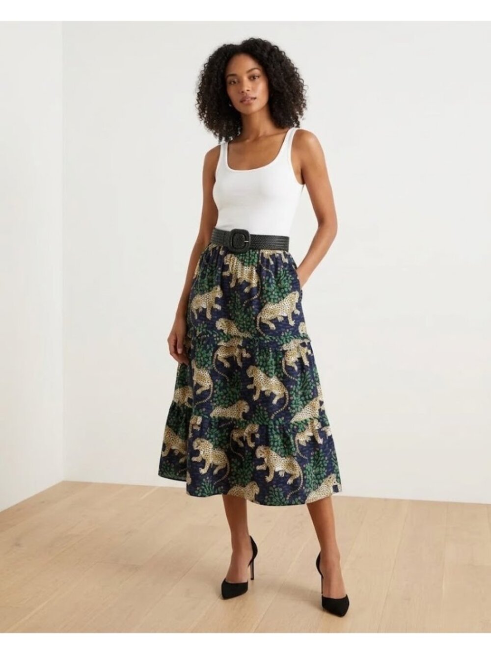 NWT Printfresh Now or Later Skirt in Bagheera Black Leopard Cotton Midi M